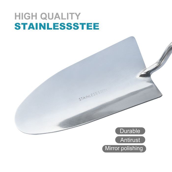 Long handled stainless steel garden trowel